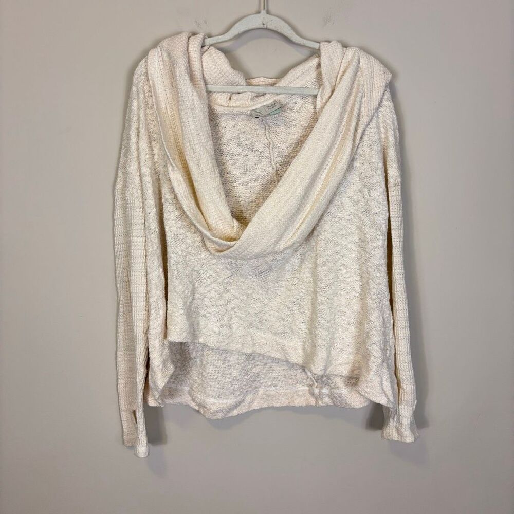Saturday/Sunday Anthropologie Drape Front Cream Hooded Pullover Sweatshirt XL